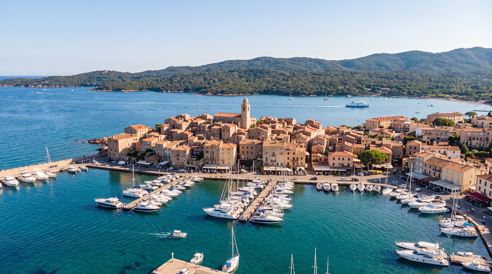 La vieille ville de Porto-Vecchio, perchée sur son promontoire de porphyre rose.